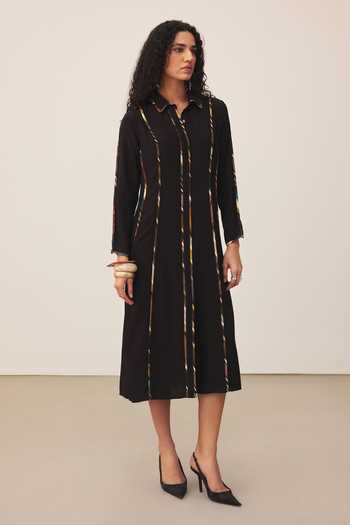 Ritu Kumar Black Candice Solid Full Sleeve Dress 
