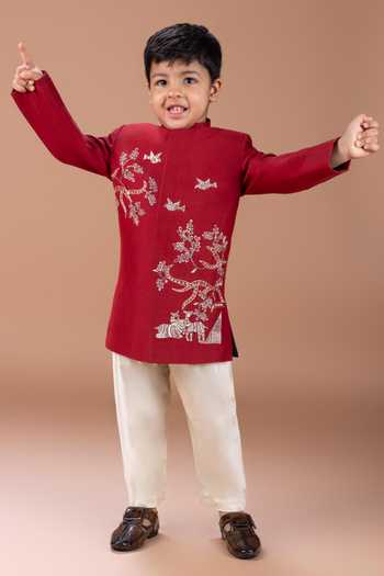 Little Brats Cotton Silk Sherwani & Pyjama Set 