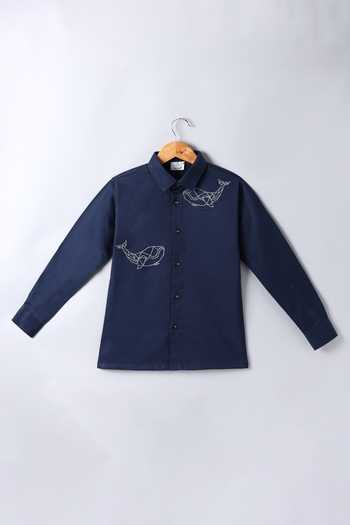 Little Brats Whale Placement Embroidered Shirt 