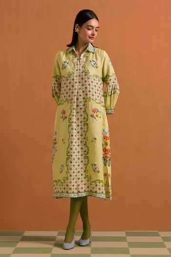 POZRUH Verdant Embroidered Straight Shirt Dress 