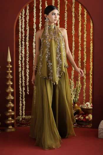 Aaroh By Dolly Sunehri Saanjh Top Flared Pant Set 