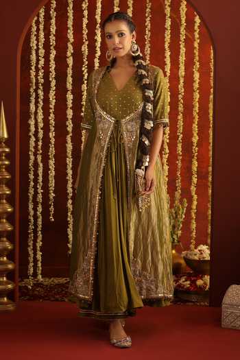 Aaroh By Dolly Sunehri Saanjh Tie-Up Jacket Palazzo Set 