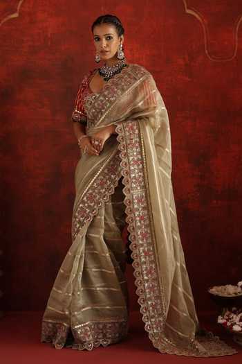 Aaroh By Dolly Vaidehi Embroidered Banarasi Organza Saree With Blouse 