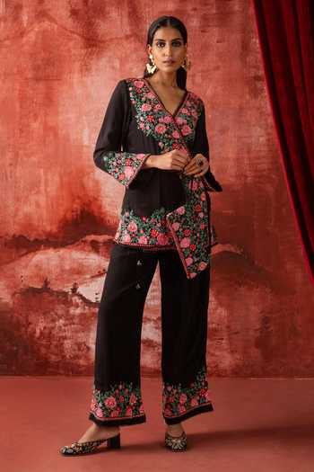 Studio Rang by Swati Midnight Bloom Angarkha Kurta & Pant Set 