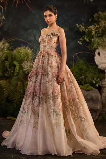 Cedar & Pine Gardens Tonal Embroidered Gown 