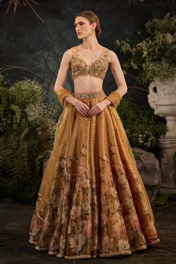 Cedar & Pine Magnolia Floral Pattern Lehenga Set 