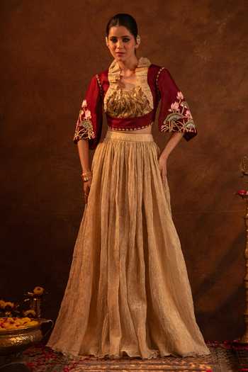 Eraaya by Ratika J Floral Applique Blouse With Skirt 
