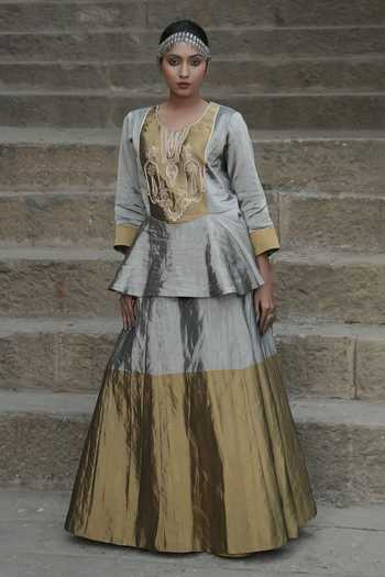 Eraaya by Ratika J Contrast Yoke Top & Skirt Set 