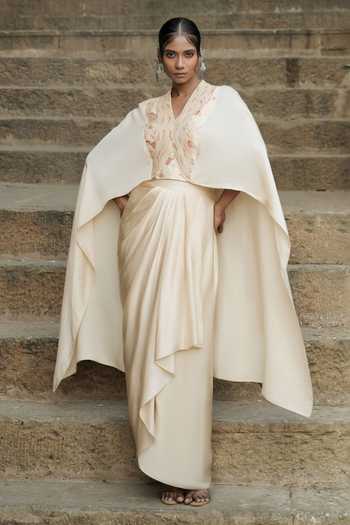 Eraaya by Ratika J Embroidered Cape Top With Skirt 