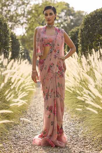 Ridhi Mehra Ophelia Floral Print Saree Set With Jacket 