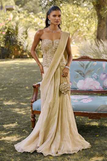Ridhi Mehra The Golden Era Pre-Draped Saree With Embroidered Corset 