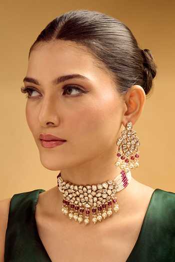 Nazaakat By Samara Singh Ruby Brass Necklace & Earring Set 