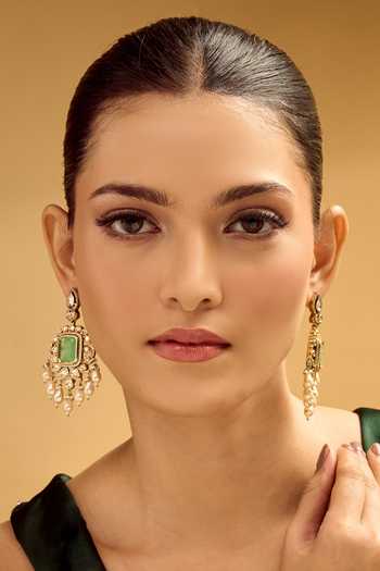 Nazaakat By Samara Singh Mint & Gold Dangler Earrings 