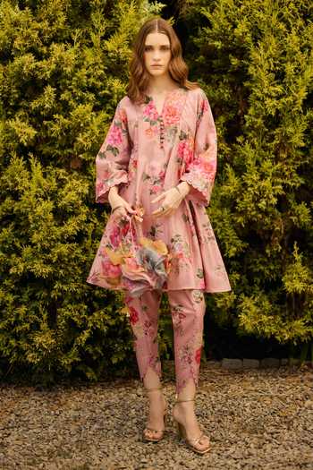 Ridhi Mehra Floral Print Chanderi Kurta & Dhoti Pant Set 
