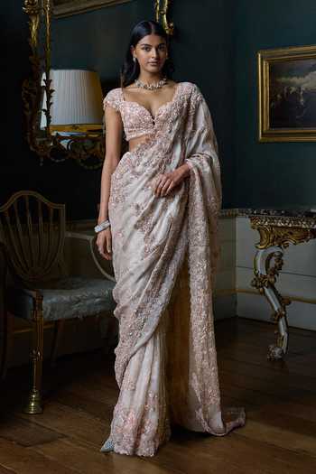 Seema Gujral Rose Gold Sequin Saree With Blouse