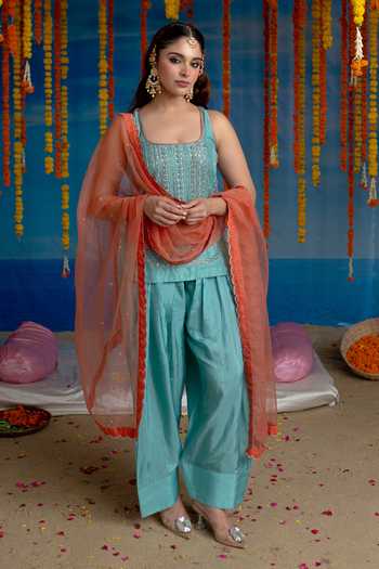 Mint Blush Azure Embroidered Kurta Set 