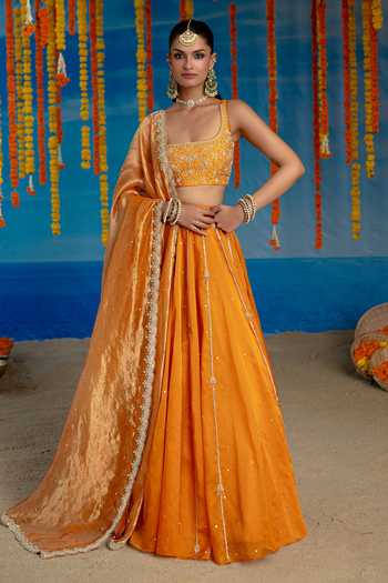 Mint Blush Spice Embroidered Blouse Lehenga Set 