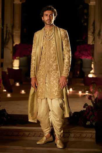 Seema Gujral Slate Gold Sherwani Set