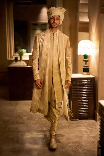 Seema Gujral Raw Silk Embroidered Sherwani Set