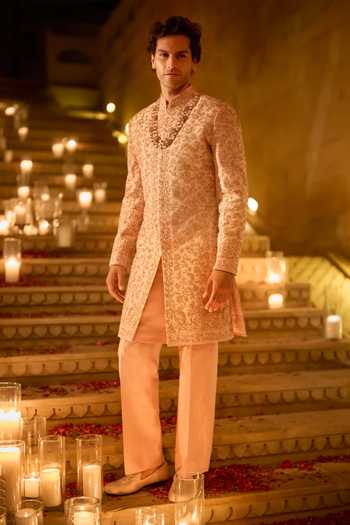 Seema Gujral Pink Zardozi Work Sherwani Set