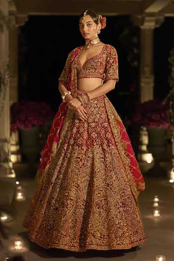 Seema Gujral Maroon Zardozi Work Bridal Lehenga Set