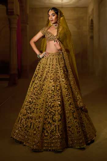 Seema Gujral Velvet Zardozi Work Bridal Lehenga Set
