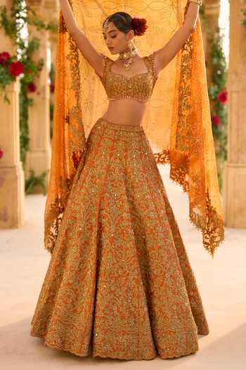 Seema Gujral Rust Zardozi Bridal Lehenga Set