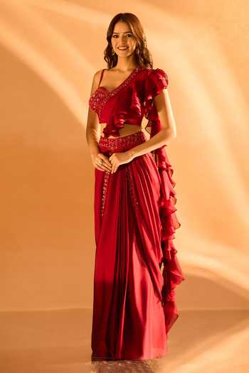 Samyukta Singhania Ruffle Detailed Pre-Draped Saree With Blouse 