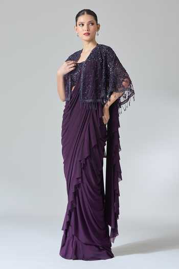 Samyukta Singhania Ruffle Pre-Draped Saree Set With Embroidered Cape 