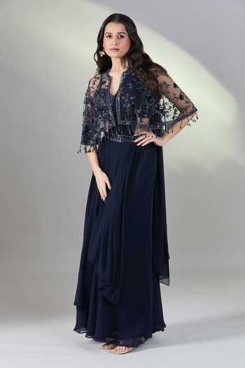 Samyukta Singhania Pleated Pre-Draped Saree Set With Cape 