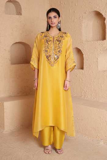 Label Niti Bothra Mehrang Yellow Kaftan Kurta & Pant Set
