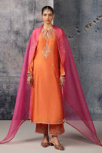 Label Niti Bothra Mehrang Orange Straight Long Kurta Set