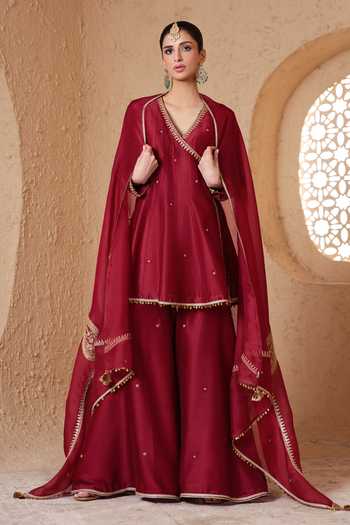 Label Niti Bothra Mehrang Maroon Angarkha Sharara Set