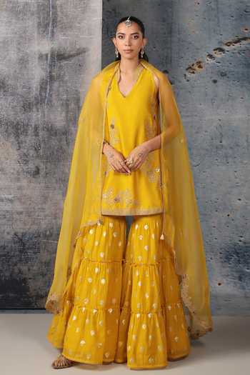 Label Niti Bothra Mehrang Yellow Sleeveless Sharara Set