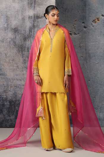 Label Niti Bothra Mehrang Yellow Short Kurta Set