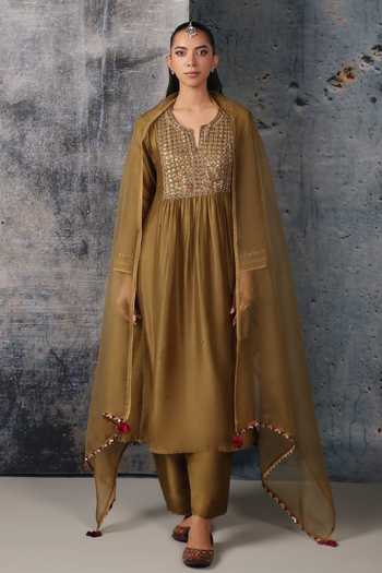 Label Niti Bothra Mehrang Olive Green Kurta & Pant Set