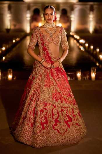 Seema Gujral Red Zardozi Work Bridal Lehenga Set