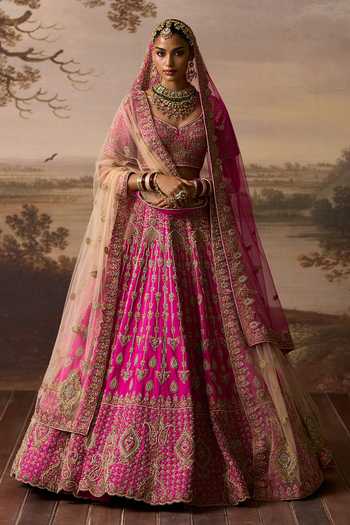 ANGAD SINGH Saawan Raw Silk Embroidered Bridal Lehenga Set 