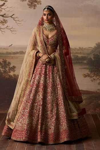ANGAD SINGH Sindoori Raw Silk Bridal Lehenga Set 