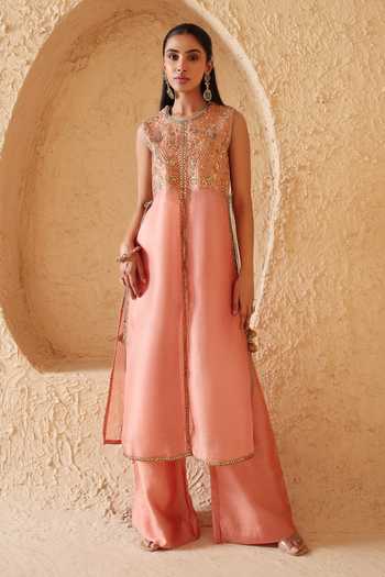 Label Niti Bothra Mehrang Tie-Up Sleeveless Kurta & Flared Pant Set