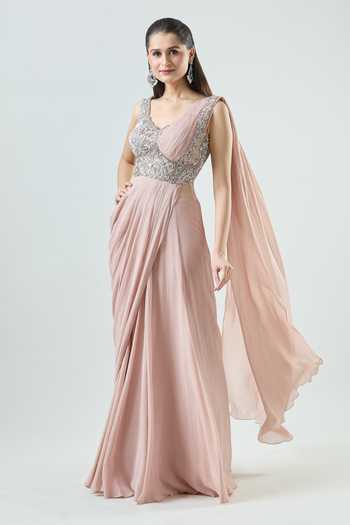 Samyukta Singhania Floral Bead Embellished Bodice Pre-Stitched Saree Gown 