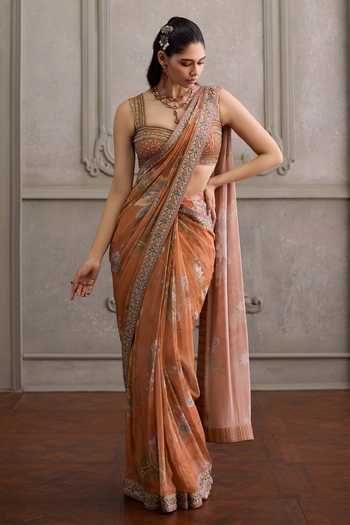 Kalista Yasmin Floral Print Pre-Draped Saree With Blouse 