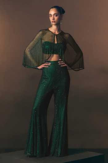Angad Singh Verdant Soft Net Pant Set with Bustier 