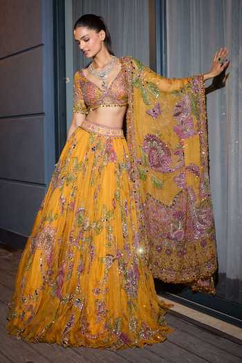 Mahima Mahajan Floral Mirror Embroidered Lehenga Set 