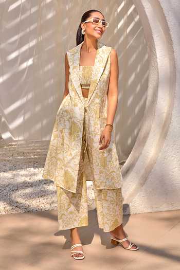House Of Fett Adele Vintage Fleur Print Jacket Flared Pant Set 