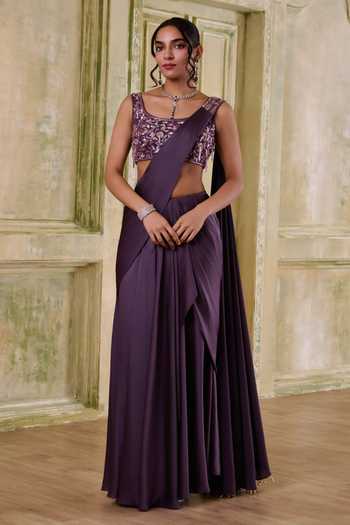 Muditaa By Urmila Nisa Pre-Draped Saree With Embroidered Blouse 
