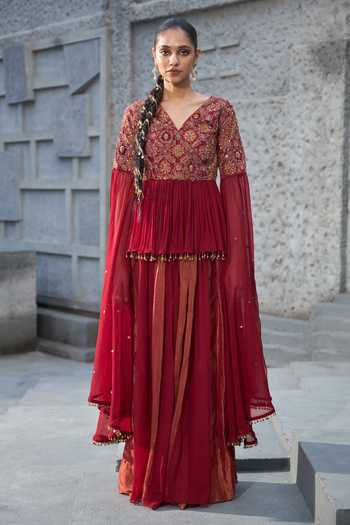 Shreeka Floral Applique Peplum Kurta With Sharara 
