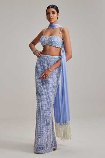 Vvani By Vani Vats Dew Blue Pencil Skirt Set 