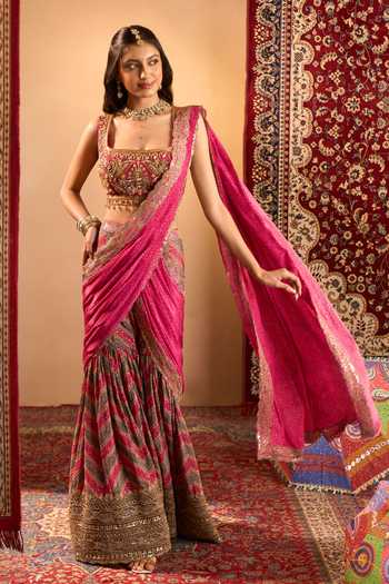 Samyukta Singhania Printed Pre-Draped Sharara Saree With Blouse