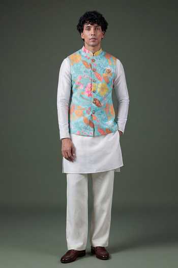 Arihant Rai Sinha Garden Foil Print Bandi & Kurta Set 